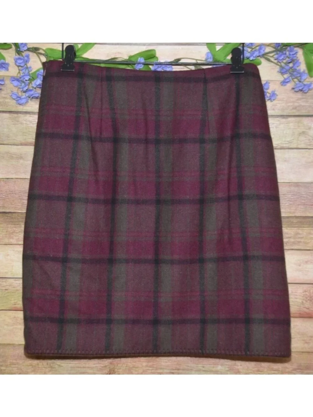 Eddie Bauer Skirt Womens 4 Wool Blend Plaid Wrap Burgundy Lined Preppy
